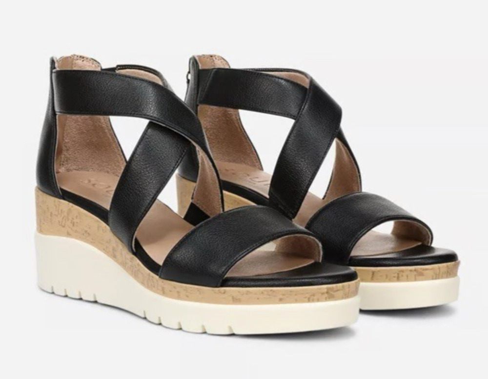SOUL Naturalizer Womens Wedge Sandals Strappy Jet Black Goodtimes 7.5 M